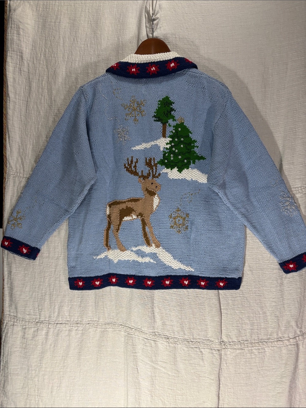 NWT Vintage Storybook Knits Christmas Sweater Cardigan Santa Scenic Large - Picture 12 of 13